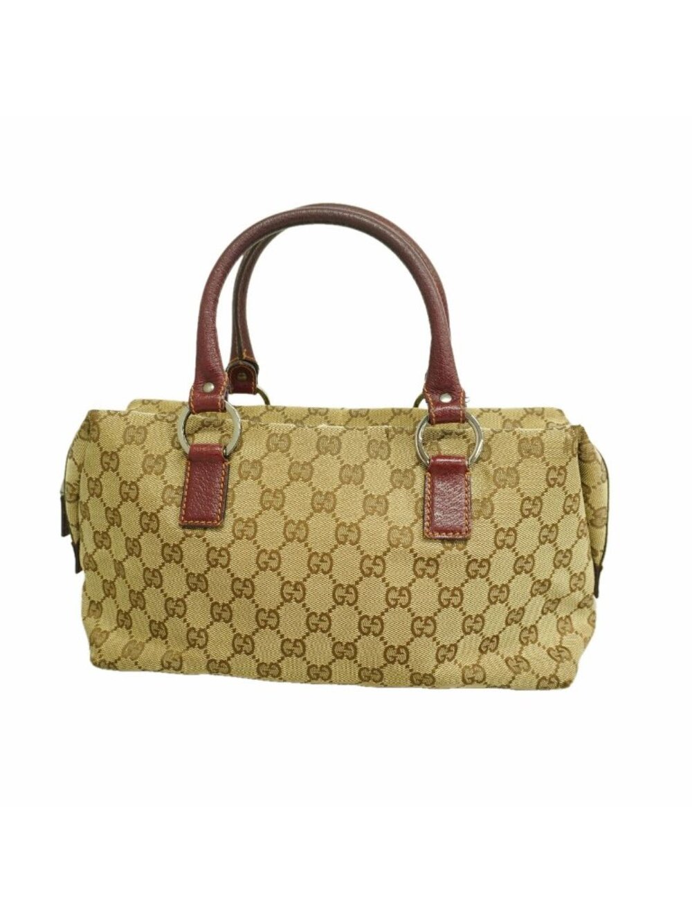 Gucci Handbag GG Canvas Beige Bordeaux Silver